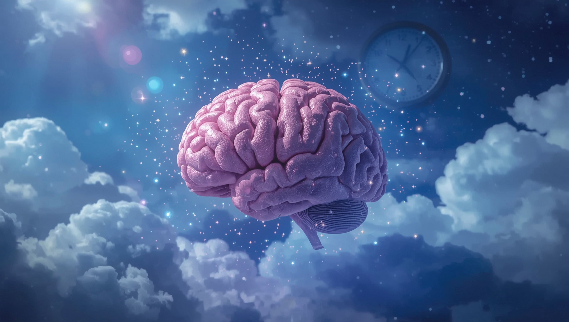 Cerebro humano en un ambiente onírico que representa las fases del sueño